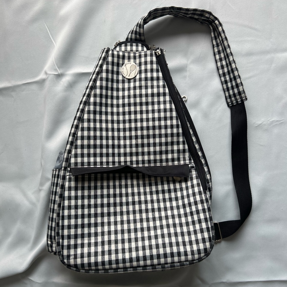 Lynne Tauchen Checkered Black and White Sling Tennis Bag